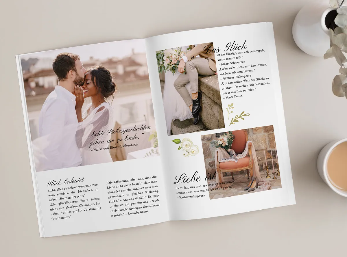Fotobuch A4 Softcover mit Sprüchen und Hochzeitsfotos