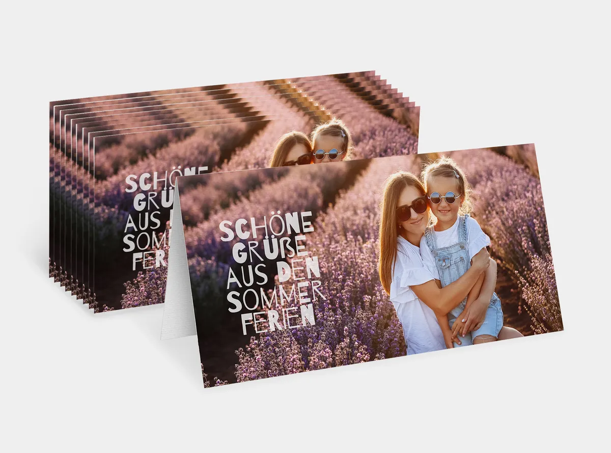 Klappkarte, oben gefaltet auf Strukturpapier und mit Foto von Mutter und Tochter | 10er Set