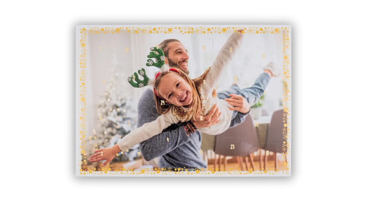 Premium Foto-Adventskalender mit Schokolade und Türchenbildern